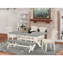 Dinette Set - Rectangular Table And Upholstered Parson Dining Chairs - Cement And Linen White Finish (Pieces Options) - X097GA235-6