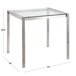 Silver Orchid Forrest Square Dining Table - Clear Glass/Stainless Steel -Gourmet Interiors 660098f6 2508 43a4 93b7 18796c059e1b