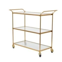 Brass Metal Rolling 3 Glass Shelves Bar Cart With Lockable Wheels - 14 X 37.5 X 31 - Iron - Brass -Gourmet Interiors 6651659d bd29 4bf7 ba09 f5d888ababa4