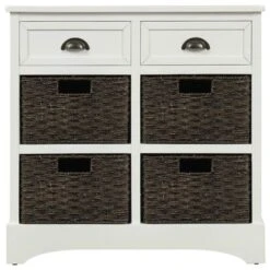 Rustic Storage Cabinet With Two Drawers And Four Classic Rattan Basket - White -Gourmet Interiors 66547eb4 b623 4413 a170 acb401a6b767