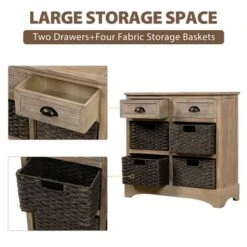 Rustic Storage Cabinet With Two Drawers And Four Classic Rattan Basket - N/A - White Washed -Gourmet Interiors 669b8b8b 8f55 4e6c 8734 2b00e3d8b20f