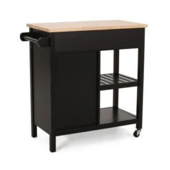 Byway Contemporary Kitchen Cart With Wheels By Christopher Knight Home - Black + Natural -Gourmet Interiors 66bbda10 24f0 4294 abef cf28d00a899b