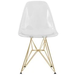 LeisureMod Cresco Plastic Dining Chair With Eiffel Gold Legs Set Of 4 - Transparent Orange -Gourmet Interiors 66fe813c f099 478c b3bf af24eb586c6a