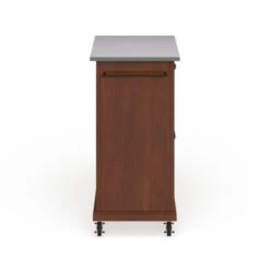 Compact Stainless Steel Top Cherry Portable Kitchen Cart - N/A - Kitchen Cart - Wood - Cherry -Gourmet Interiors 6787ff35 402d 43c9 8d39 ae49679a504f