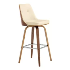 Nolte 30" Swivel Bar Stool In Cream Faux Leather And Walnut Wood