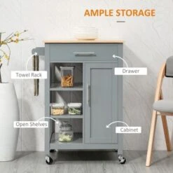 HOMCOM Compact Kitchen Island Cart On Wheels, Rolling Utility Trolley Cart With Storage Shelf & Drawer For Dining Room - Grey -Gourmet Interiors 682dabc7 c026 4997 89d3 be99ad0cdd4a