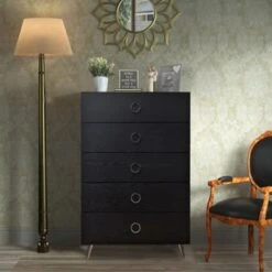 Five Drawers Wooden Chest In Contemporary Style, Black -Gourmet Interiors 69560f8a a0d0 45d5 89ec 8075ab4d579e