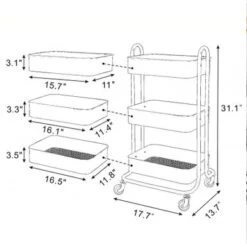 Siavonce Storage Trolley On Wheels Utility 3-Tier Metal Shelving - 17.7" L X 13.7" W X31" H - Black - Kitchen Cart - Stainless Steel -Gourmet Interiors 69704bcf c5c7 4107 87d1 75895b1a284a