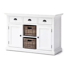 NovaSolo White Mahogany Buffet With Two Rattan Baskets - 49.21 X 19.69 X 33.46 - 49.21 X 19.69 X 33.46 - White -Gourmet Interiors 6993a52d eec1 4dd3 9d1d 2c0a4d02943c