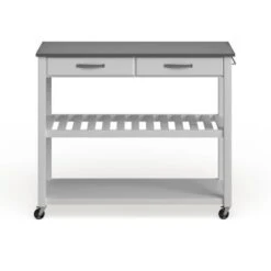 White Wood/ Stainless Steel Kitchen Cart Island - Kitchen Cart - Wood - White -Gourmet Interiors 69d8aaa1 6b46 4d40 b00a 15cba351c6eb