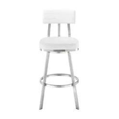 Jinab Swivel Bar Stool In Brushed Stainless Steel With White Faux Leather -Gourmet Interiors 6b9d5e22 1b6a 4187 a9f9 2ca7c824af78