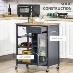 HOMCOM Utility Kitchen Cart, Rolling Kitchen Island Storage Trolley - White 26 HOMCOM Utility Kitchen Cart, Rolling Kitchen Island Storage Trolley - White -Gourmet Interiors 6bd4d119 7aed 4027 a0ff bfa5181e67c1