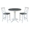 36" Round Pedestal Gathering Height Table With 2 X-Back Counter Height Stools - Set Of 3 Pieces - White/Heather Gray -Gourmet Interiors 6c1b1bc4 6c03 4e90 85b3 baf30e1dcc75