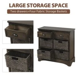 Rustic Storage Cabinet With Two Drawers And Four Classic Rattan Basket - Grey -Gourmet Interiors 6c4350c2 6878 425b a45e be736881b316