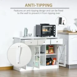 HOMCOM 45" Farmhouse Style Kitchen Sideboard Serving Buffet Storage Cabinet Cupboard With Glass Doors And 3 Drawers - White -Gourmet Interiors 6c6663f1 a363 4bb5 aa8a 0c47a034ef7b