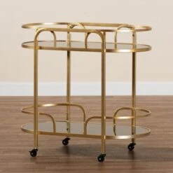 Baxton Studio Leighton Contemporary Glam And Luxe Gold Metal And Tempered Glass 2-Tier Wine Cart - Gold -Gourmet Interiors 6d142ee1 c16b 4da8 b075 15002ad7734f