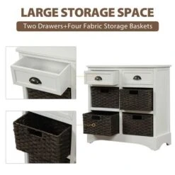 Rustic Storage Cabinet With Two Drawers And Four Classic Rattan Basket - White -Gourmet Interiors 6d30300f e110 41c9 bc2f bc6b217453fb