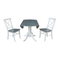 42" Dual Drop Leaf Table With 2 X-back Chairs - Set Of 3 Pieces - White/Heather Gray -Gourmet Interiors 6e00cfcc 5d63 4844 9a43 f27b6a557528