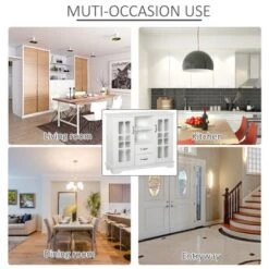 HOMCOM Modern Sideboard Storage Console Cabinet With Glass Door And Drawer For Kitchen, Living & Dining Room - White -Gourmet Interiors 6ea08d34 8686 49dc 9a31 e8ebc9c61b66