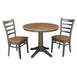 36" Round Solid Wood Extension Dining Table With 2 Dining Chairs - N/A - Distressed Oak -Gourmet Interiors 6f56f3b0 9680 44be 9f27 a6882a60a2a0