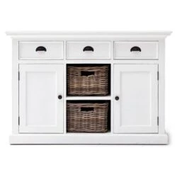 NovaSolo White Mahogany Buffet With Two Rattan Baskets - 49.21 X 19.69 X 33.46 - 49.21 X 19.69 X 33.46 - White -Gourmet Interiors 6fcc3a11 c00e 4673 b051 884f6acf9ed1
