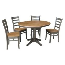 36" Round Solid Wood Extension Dining Table With 4 Dining Chairs - N/A - Distressed Oak 32 36" Round Solid Wood Extension Dining Table With 4 Dining Chairs - N/A - Distressed Oak -Gourmet Interiors 6fe9e8e8 b0c3 4867 b439 706ecb9f7f2a