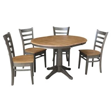 36" Round Solid Wood Extension Dining Table With 4 Dining Chairs - N/A - Distressed Oak 15 36" Round Solid Wood Extension Dining Table With 4 Dining Chairs - N/A - Distressed Oak - Image 13