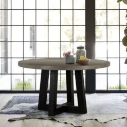 Chester Grey Concrete And Solid Wood 55" Round Pedestal Dining Table - Grey