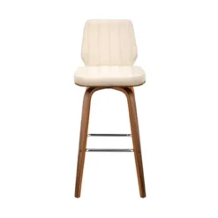 Renee 30" Swivel Cream Faux Leather And Walnut Wood Bar Stool -Gourmet Interiors 716253a0 f0ba 4634 9a74 08c5cb5ac689
