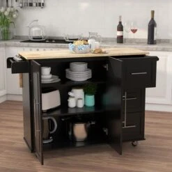 Nestfair Kitchen Island With Spice Rack Towel Rack And Extensible Solid Wood Top - Black -Gourmet Interiors 71ac72b3 d239 4556 939a 9d65e261a983