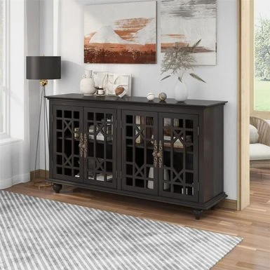 Merax 4 Acrylic Doors Sideboard With Adjustable Height Shelves - Black 4 Merax 4 Acrylic Doors Sideboard With Adjustable Height Shelves - Black - Image 2