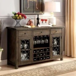 Wooden Server With Wine Holder, Brown -Gourmet Interiors 71e028a5 904e 4ae9 b403 1fbe199021af
