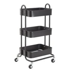 Siavonce Storage Trolley On Wheels Utility 3-Tier Metal Shelving - 17.7" L X 13.7" W X31" H - Black - Kitchen Cart - Stainless Steel -Gourmet Interiors 726400f1 4294 4057 b953 2a3008bdacf4