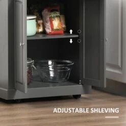 HOMCOM Rolling Kitchen Island Cart, Portable Serving Trolley Table With Drawer, Adjustable Shelf And 2 Towel Racks - Grey -Gourmet Interiors 7294900c f824 4924 853e 6cc511d8edb9