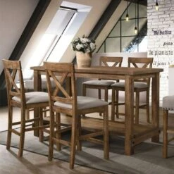 Set Of 2 Counter Height Chair In Tan Linen And Weathered Oak - Counter Height - 23-28 In. - Set Of 2 - Tan And Weathered Oak -Gourmet Interiors 7296ecb9 8f21 4552 b096 7fd22f2be4c3