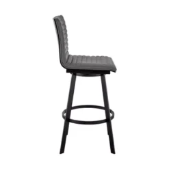 Jermaine 26" Counter Height Swivel Bar Stool In Matte Black Finish With Gray Faux Leather -Gourmet Interiors 72aec925 e6b5 4c16 8024 980396430054