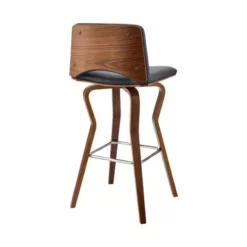 Gerty 26" Swivel Grey Faux Leather And Walnut Wood Bar Stool -Gourmet Interiors 735fd457 fb9a 4a1f 86bd c1f0042bcb52