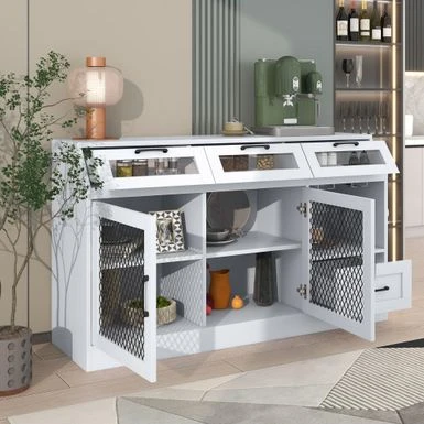 Nestfair Sideboard Multifunctional Buffet Cabinet With 4 Drawers And Adjustable Shelves - White 4 Nestfair Sideboard Multifunctional Buffet Cabinet With 4 Drawers And Adjustable Shelves - White - Image 2