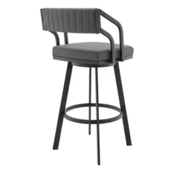 Capri Swivel Modern Black Metal And Slate Gray Faux Leather Bar And Counter Stool -Gourmet Interiors 74cc12e6 1998 44a6 8b81 939a25117b9a
