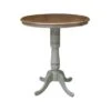 36" Round Top Pedestal Table With 12" Leaf - Distressed Hickory/Stone - Bar Height