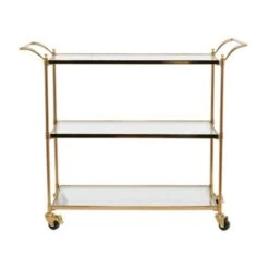 Brass Metal Rolling 3 Glass Shelves Bar Cart With Lockable Wheels - 14 X 37.5 X 31 - Iron - Brass -Gourmet Interiors 753057ee 1ab9 44de a5a1 b77e73f10f1a
