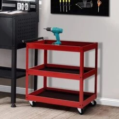 Mcombo 3 Tiers Metal Tool Cart For Garage, Utility Heavy Duty Cart With Anti-Scratched Cloth, Lockable Wheels, TC77 - Red -Gourmet Interiors 7544d71c 728d 4488 8e46 5a3d83ca3adc
