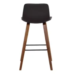Maddie Contemporary 26" Bar Stool In Walnut Wood Finish And Brown Faux Leather -Gourmet Interiors 755047aa 2de6 4424 8993 987cbca31aa7