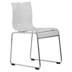 LeisureMod Lima Modern Acrylic Dining Chair With Chrome Base - Clear