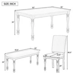 Nestfair 6-Piece Wood Dining Table Set With 4 Upholstered Chairs And Bench - Grey -Gourmet Interiors 765fe978 1055 4e3e 91ec f6fe7fd610bc