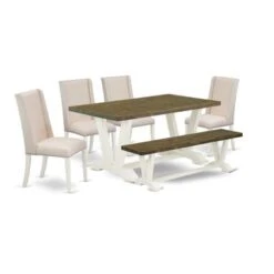 Dining Room Table Set - Rectangular Dining Table & Kitchen Chairs - Linen White Finish (No. Of Chairs & Bench Options) - V076FL201-7 -Gourmet Interiors 7675db27 7edc 4fdc 8efa 6f26f602c9ee