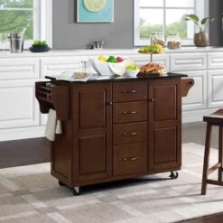 Eleanor Black Granite Top Kitchen Cart - Kitchen Cart