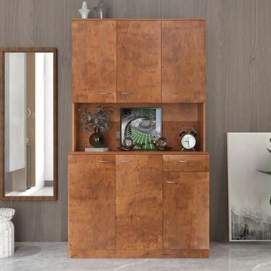70.87" Tall Wardrobe& Kitchen Cabinet, With 6-Doors, 1-Open Shelves And 1-Drawer For Bedroom,Walnut - Natural 4 70.87" Tall Wardrobe& Kitchen Cabinet, With 6-Doors, 1-Open Shelves And 1-Drawer For Bedroom,Walnut - Natural - Image 2