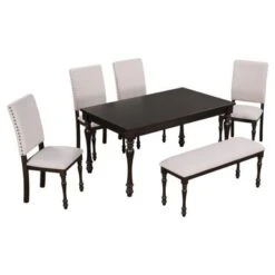 Nestfair 6-Piece Wood Dining Table Set With 4 Upholstered Chairs And Bench - Grey -Gourmet Interiors 7684c7e3 150b 4f56 9bdc 3398e226ee38