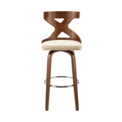 Gayle 30" Swivel Cross Back Cream Faux Leather And Walnut Wood Bar Stool -Gourmet Interiors 76a4bf66 9e8b 4634 b592 60f8ed7c258f